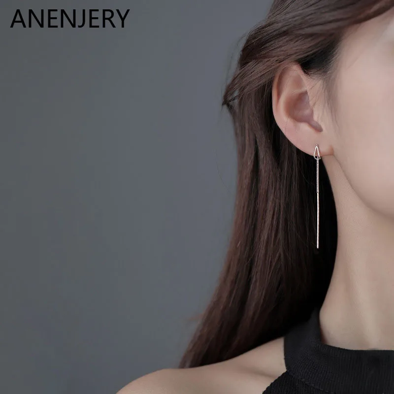 

Женские серьги с длинной кисточкой ANENJERY, серебристые висячие серьги-цепочки в коробке, милые ювелирные изделия, Прямая поставка