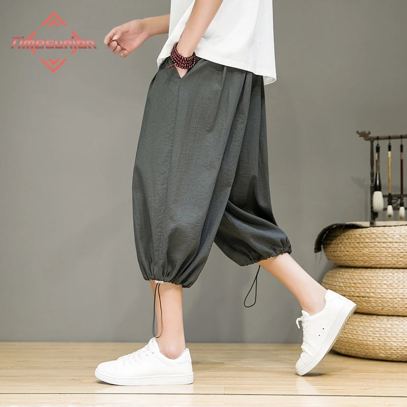 Китайский стиль летние брюки мужские тонкий раздел дышащий кроп женщина мода