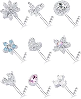 nose rings l shaped nose studs flower screw nose rings for women men nose piercing set flower cz snowflake butterfly screw nose