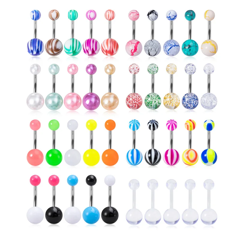 5шт цветной акриловый шар пупка кольцо перфорация набор из нержавеющей стали