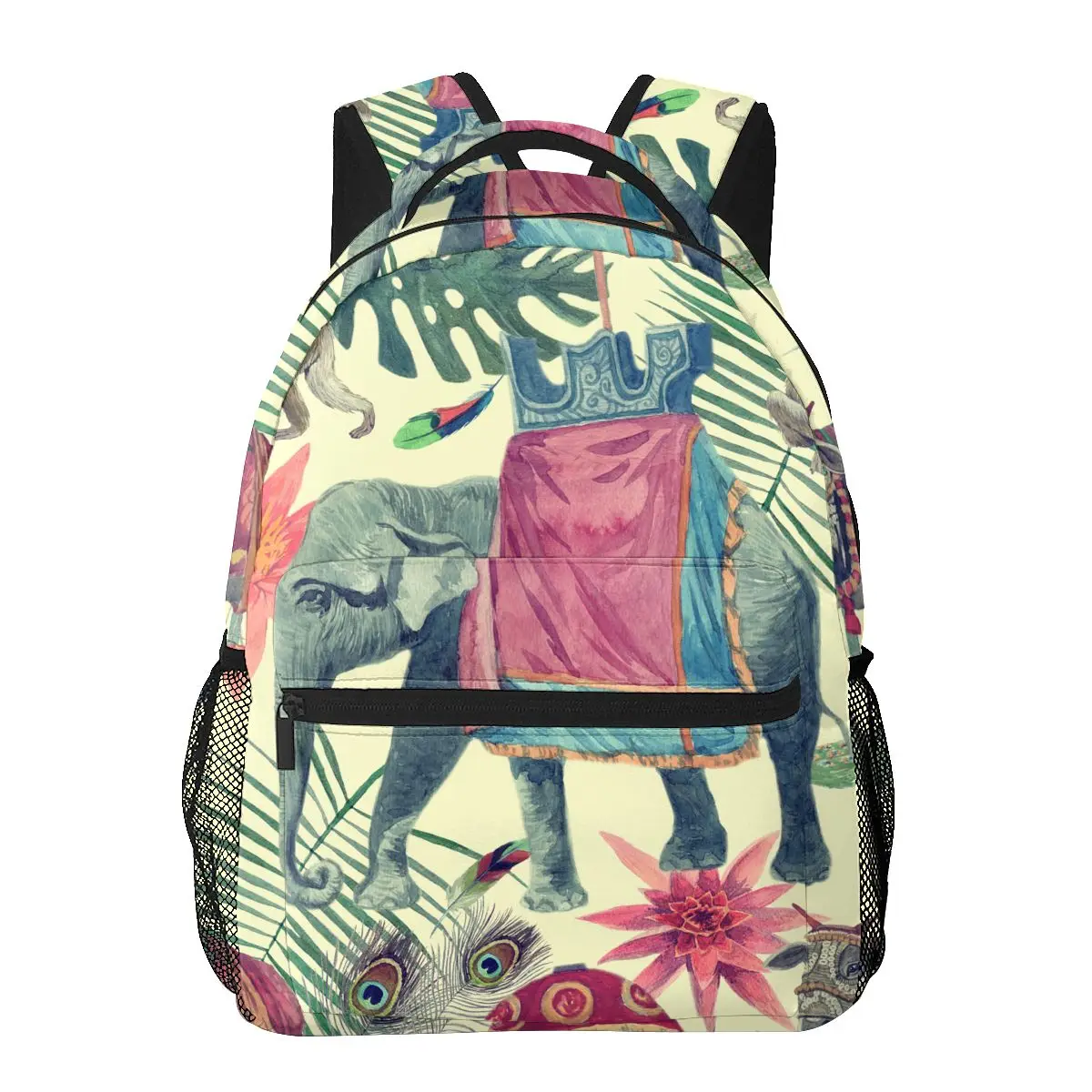 

Backpack Vintage Indian Elephant Monkeys Peacock Cow Exotic Flowers School Bag for Men Lady Travel Bag Casual School Backpack
