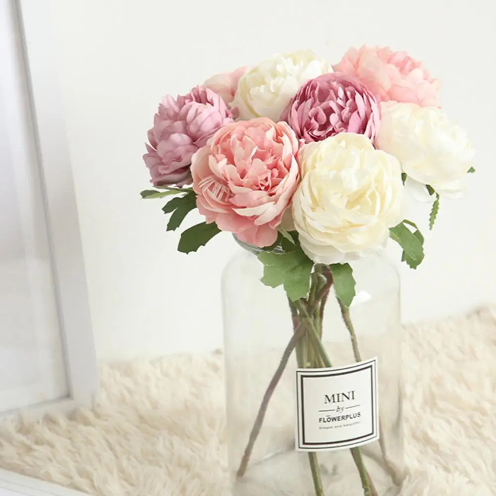 

Single-head Artificial Tea Rose Not Wither Non-fading Vivid 29cm False Tea Rose Peony Artificial Flowers Home Wedding Decoration