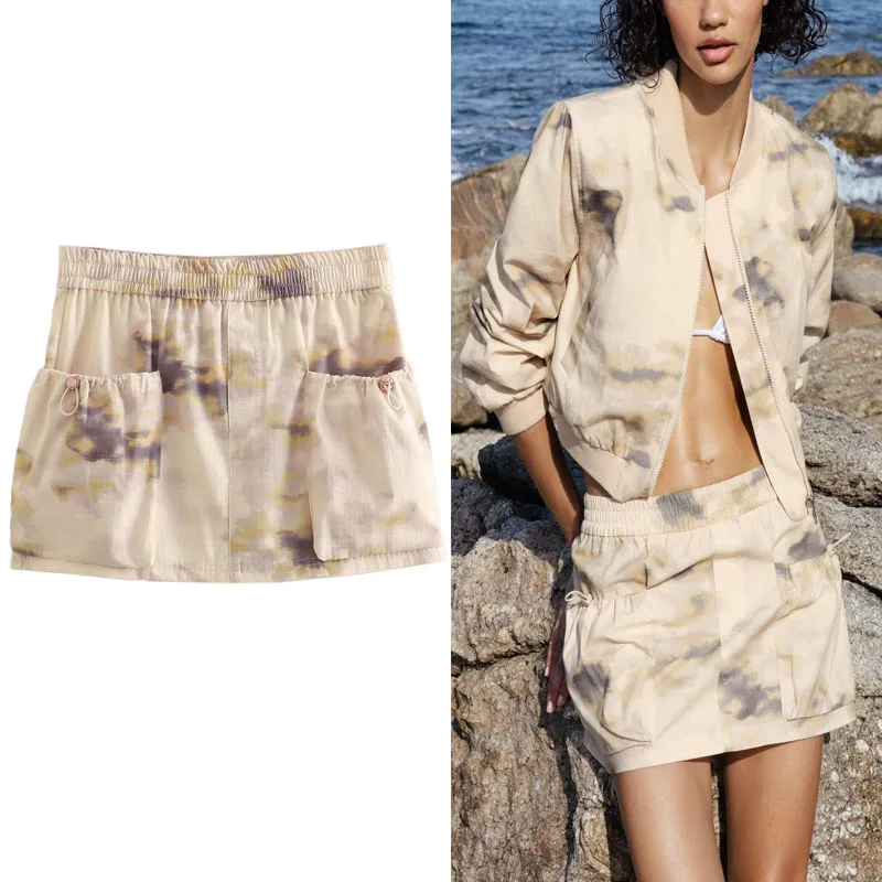 

Юбка-карго трапециевидная женская с эластичным поясом, с принтом