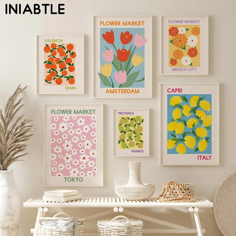 

Flower Market Fruit Flower Colorful Abstract Posters Prints Wall Art Canvas Painting Wall Pictures For Living Room Home Decor
