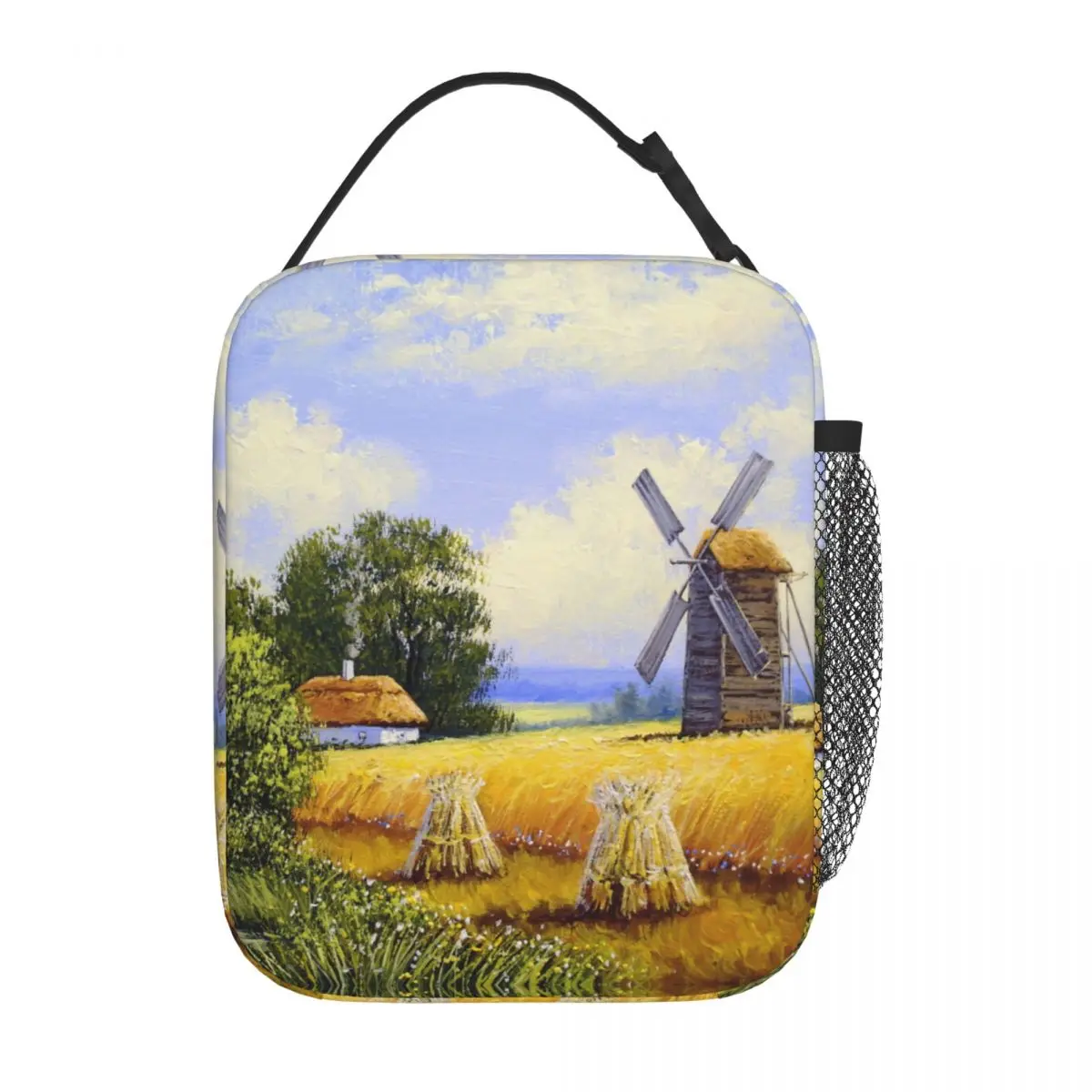 

Oil Paintings Netherlandish Windmills Merch Insulated Lunch Bag Rural Landscape Harvesting Stacks New Cooler Thermal Lunch Boxes