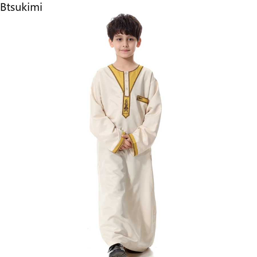 Abaya Dubai Long Robe Boys Turkey Ramadan Embroidery Patchwork Jilbab Khimar Muslim Clothes Kaftan Moroccan Islam Hijab Abayas