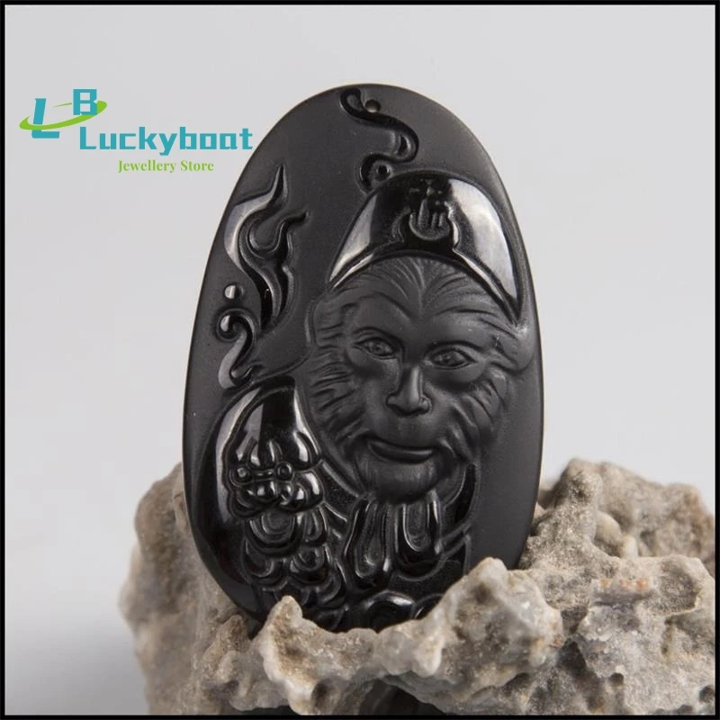 

Natural Obsidian Sun WuKong Pendant Monkey Necklace Man Exquisito Jewellery Fashion Accessories Hand-Carved Luck Amulet Gifts