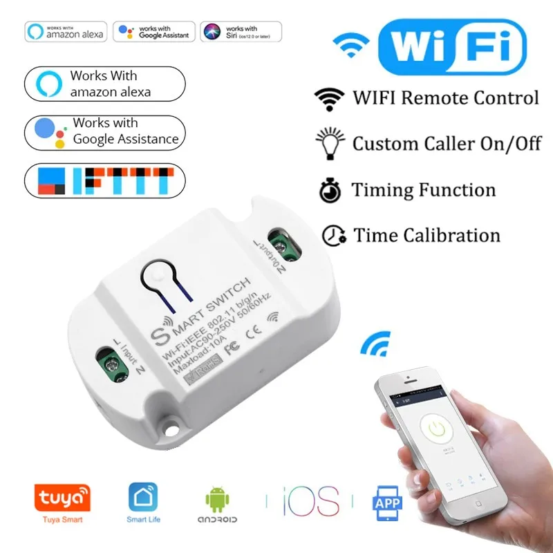 

Smart Life Tuya Smart Wifi Switch 10A Wireless Remote Control Light Timer Switch Voice Control Tuya APP Alexa Google Home