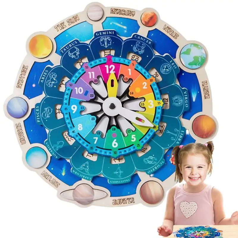 

Montessori Wooden Clock Toys Planet Puzzles Matching Board Constellation Clock Disk Time Cognition Teaching Aids Education Toy