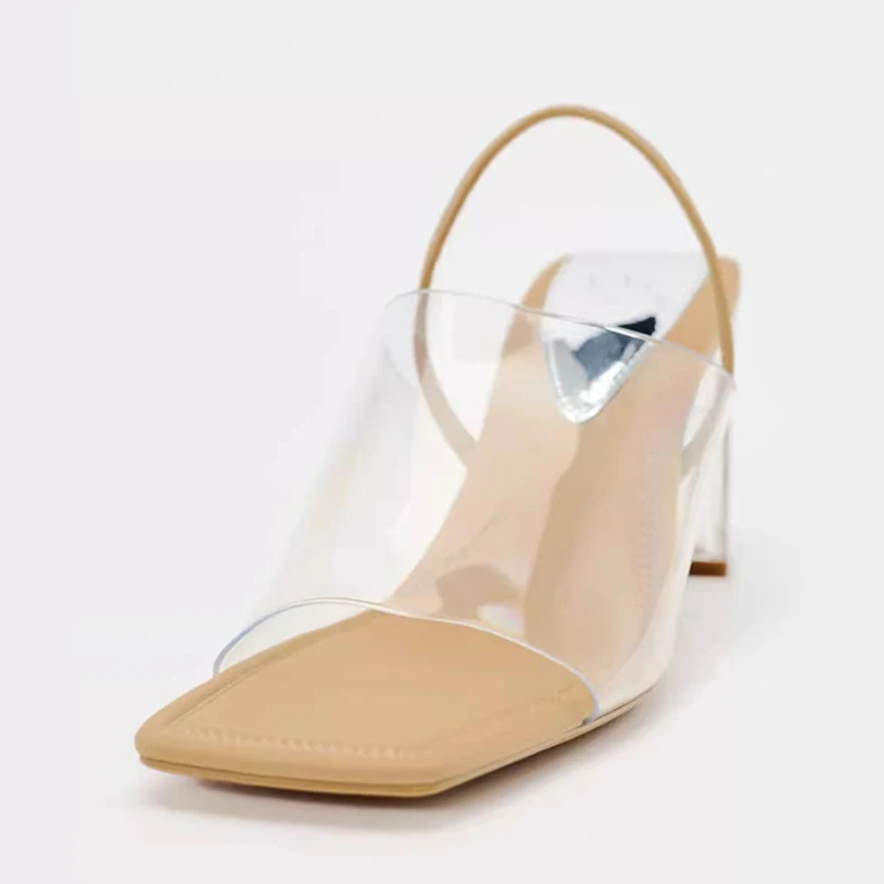 Женские мюли JOZHAMTA летние сандалии из ПВХ на толстом высоком каблуке размеры 34-43