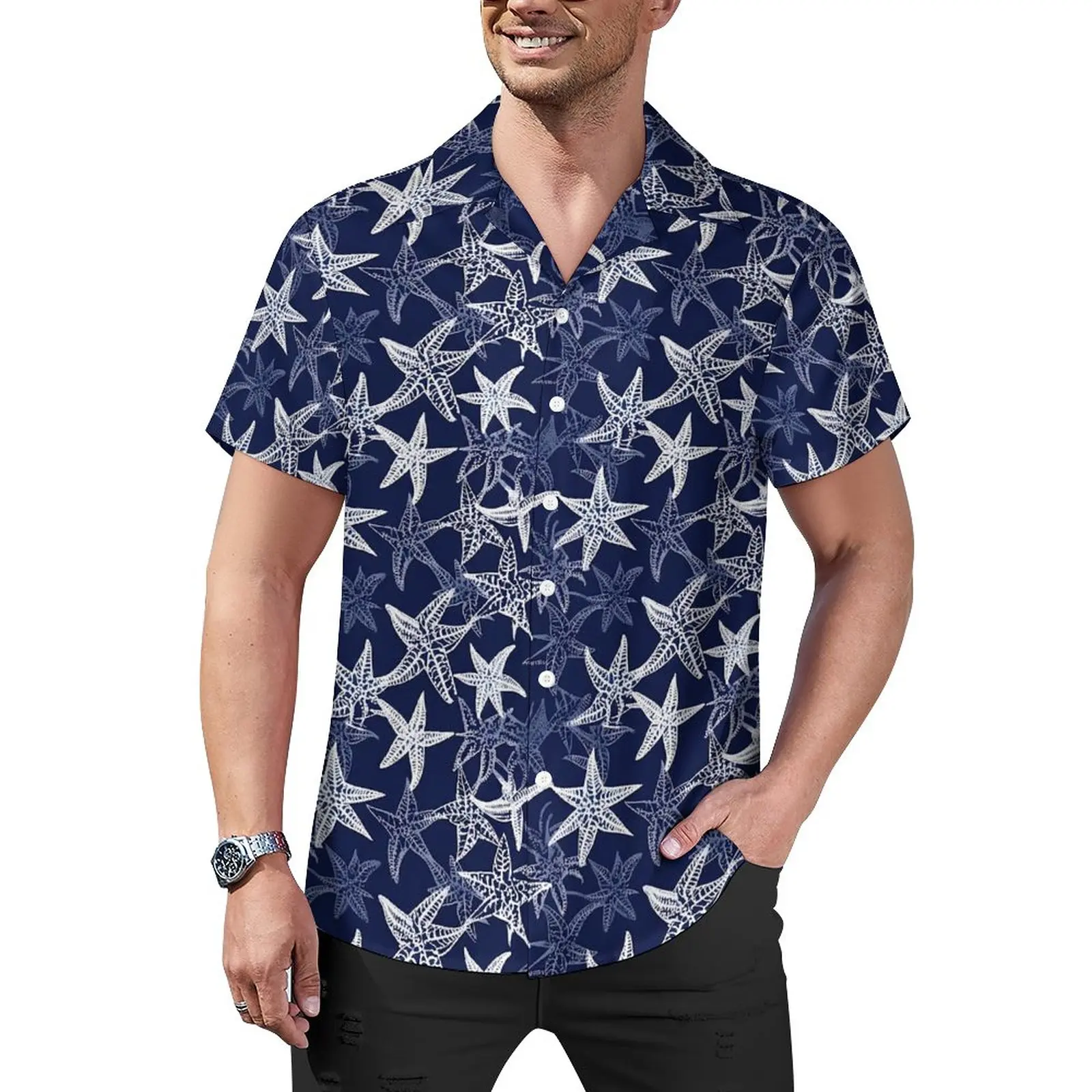 

Рубашка Y2K мужская свободного покроя, Повседневная пляжная блузка в морском стиле, с короткими рукавами, с принтом морской звезды, гавайская тематика, в стиле оверсайз
