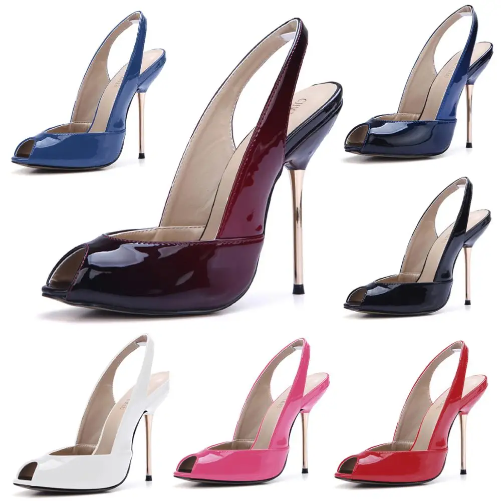 

CHMILE CHAU Gradient Colors Patent Sexy Women Dress Party Pumps Peep Toe Stiletto Iron High Heel Slingback Ladies Shoes 3845-g13