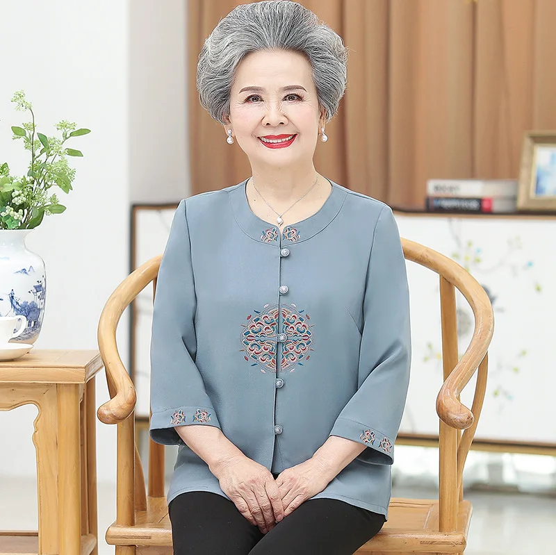 Embroidery Traditional Chinese Women's Clothing Mandarin Collar Tang Hanfu Shirt Blouse Loose Leisure Top Vintage T-shirt