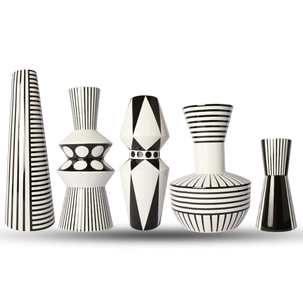 Nordic Geometric Ceramic Vase Black and White Bottle Scandinavian Modern  for Home Desk Decoration Living Room Housewarming Gift