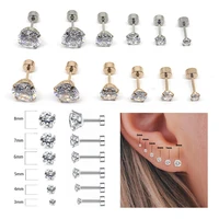 a pair 2pcs silver gold labret lip ring zircon anodized internally threaded prong gem 16g tragus helix ear piercing earring girl
