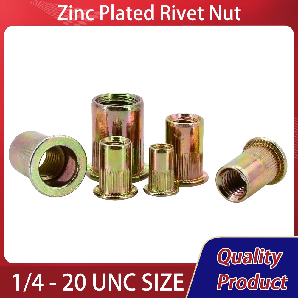 

Carbon Steel Flat Head Rivnut Insert Nut Clamp Lock Knurled Nuts Rivets Kit Rivet Nut Zinc Plate 1/4-20 5/16-18 3/8-16 1/2-13UNC