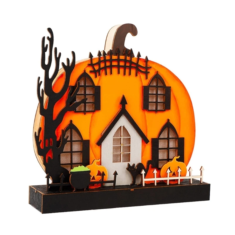 

Halloween Pumpkin House Statue Decorations Lighted House Scary Ornament Party 11XA