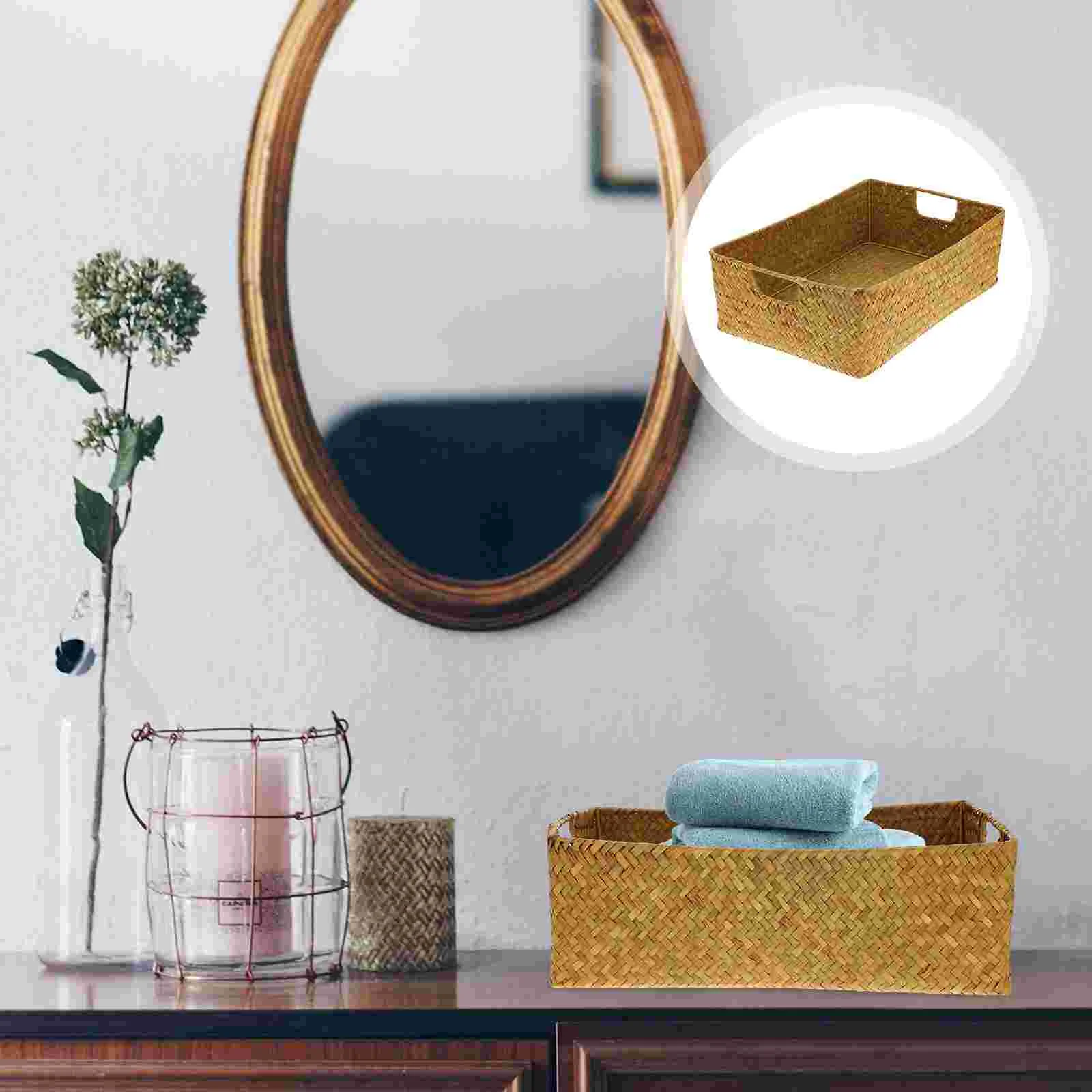 

Basket Storage Woven Baskets Wicker Seagrassrattanfruit Seaweed Serving Organizer Box Makeup Hamper Tray Binsnack Pantry Laundry