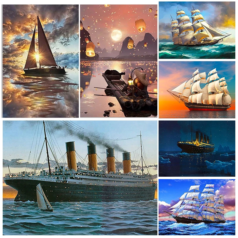 

YOUQU Landscape 5d Diamond Painting Kit Full Round/square Diamond Mosaic Boat Rhinestone Embroidery DIY Home Decoration Gifts