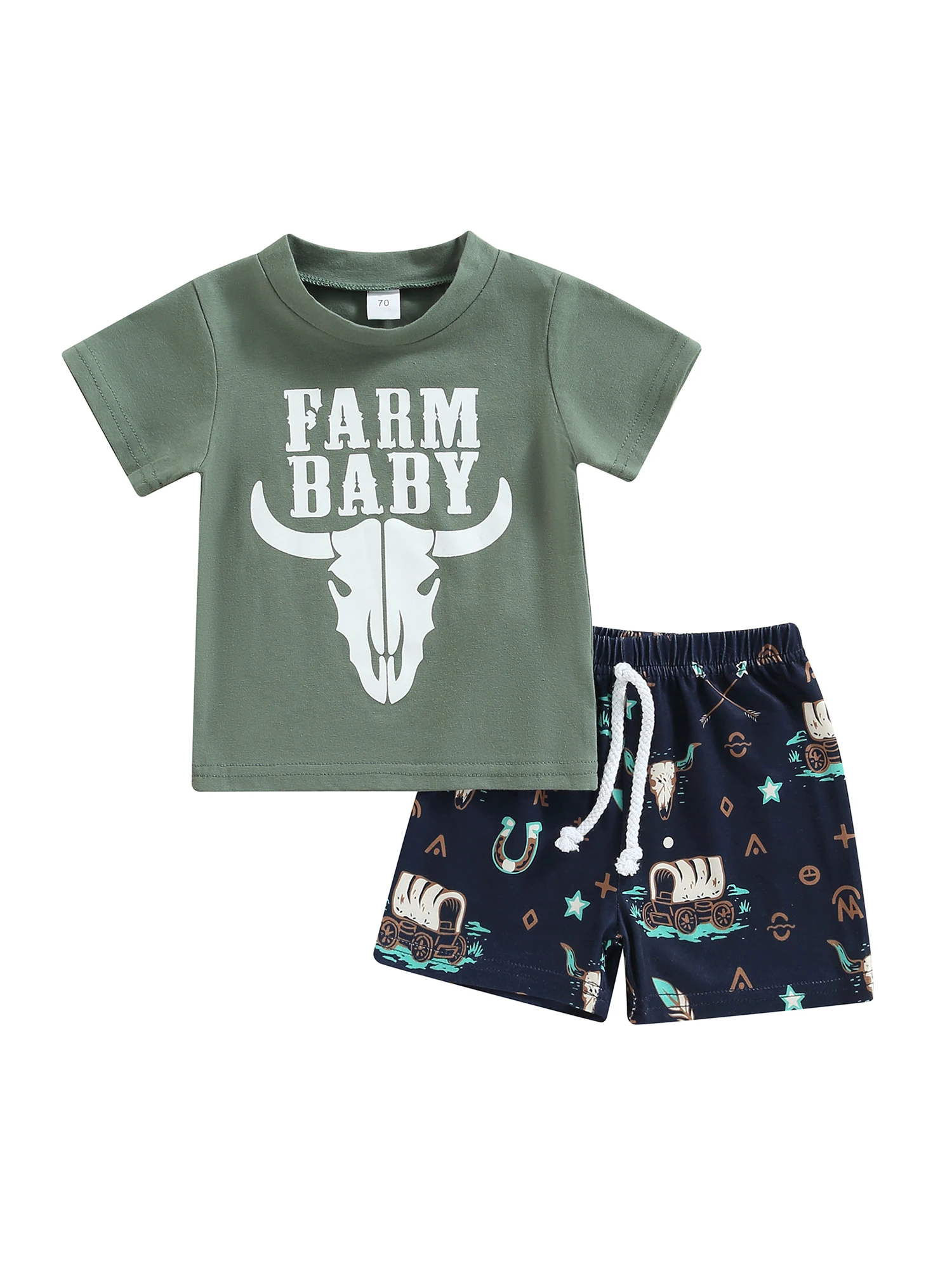 

Toddler Boy Baby Summer Shorts Set Letter Cow Head Print T-shirts and Shorts 0-3 Years Baby Boy Clothes