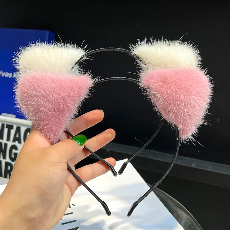 

Girls' Facial Hair Band Mink Fur Cat's Ears Hair Ornament, Used For Daily Decoration Of Girls And Women's Parties