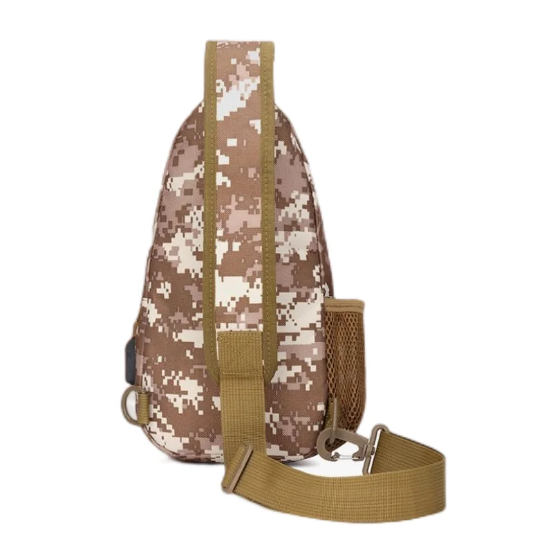 Outdoor Tactical Camouflage Chest Bag Multi-functional Charging Bag Men's Waterproof Wear-resistant Shoulder Bag HOOk&LOOP Flag