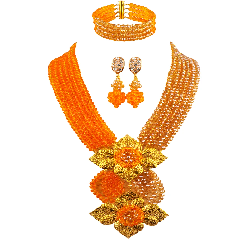 

Orange and Gold AB Crystal African Wedding Beads Bridal Jewelry Sets