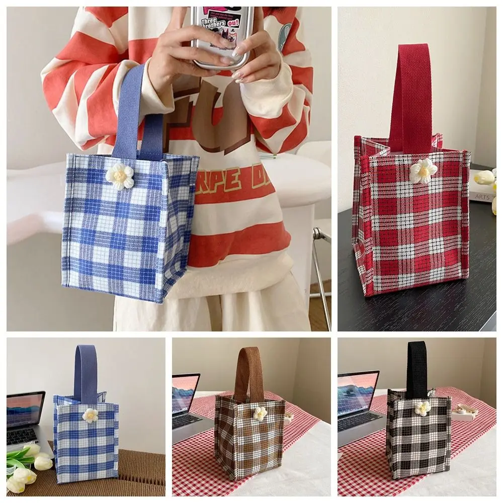 

Flower Lattice Tote Bag Simple Purse Storage Bag Handbag Handle Bag Picnic Bag Lunch Bag Student
