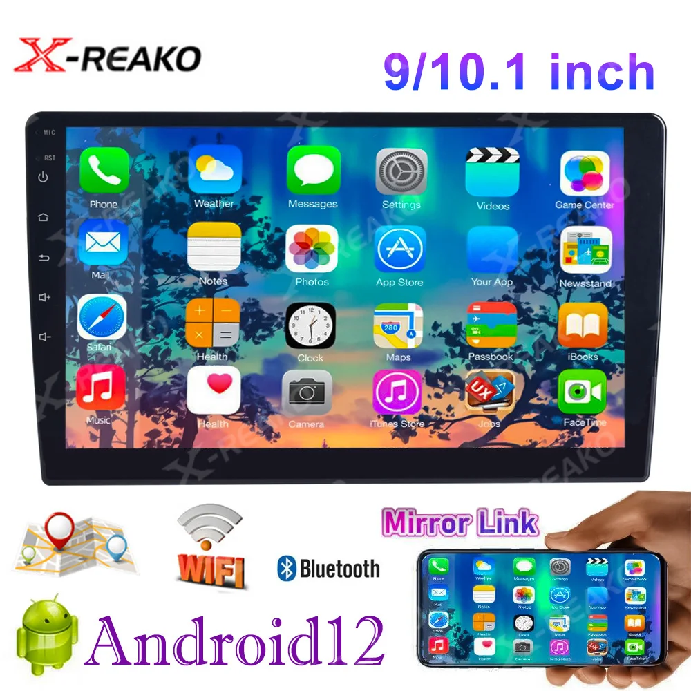 X-REAKO 9 10 Inch Car Radio Stereo Android 12.0 2 Din Car Multimedia Player Universal GPS Navigation Bluetooth Wifi Mirror Link