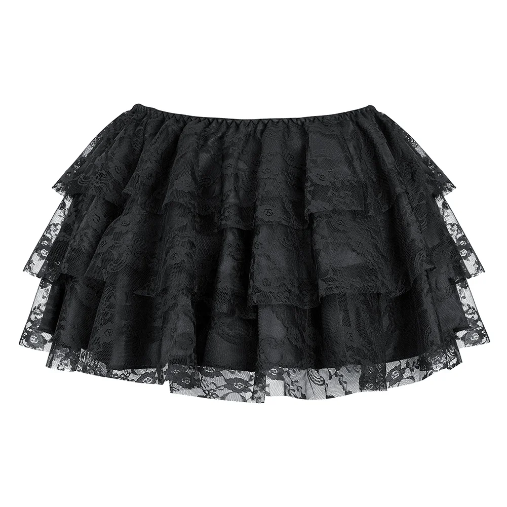 

Women Sexy Floral Lace Mesh Tulle Mini Pleated Skirt Showgirl Party Fashion Dance Skirts Layered Ruffled Skirt Match Corset Red
