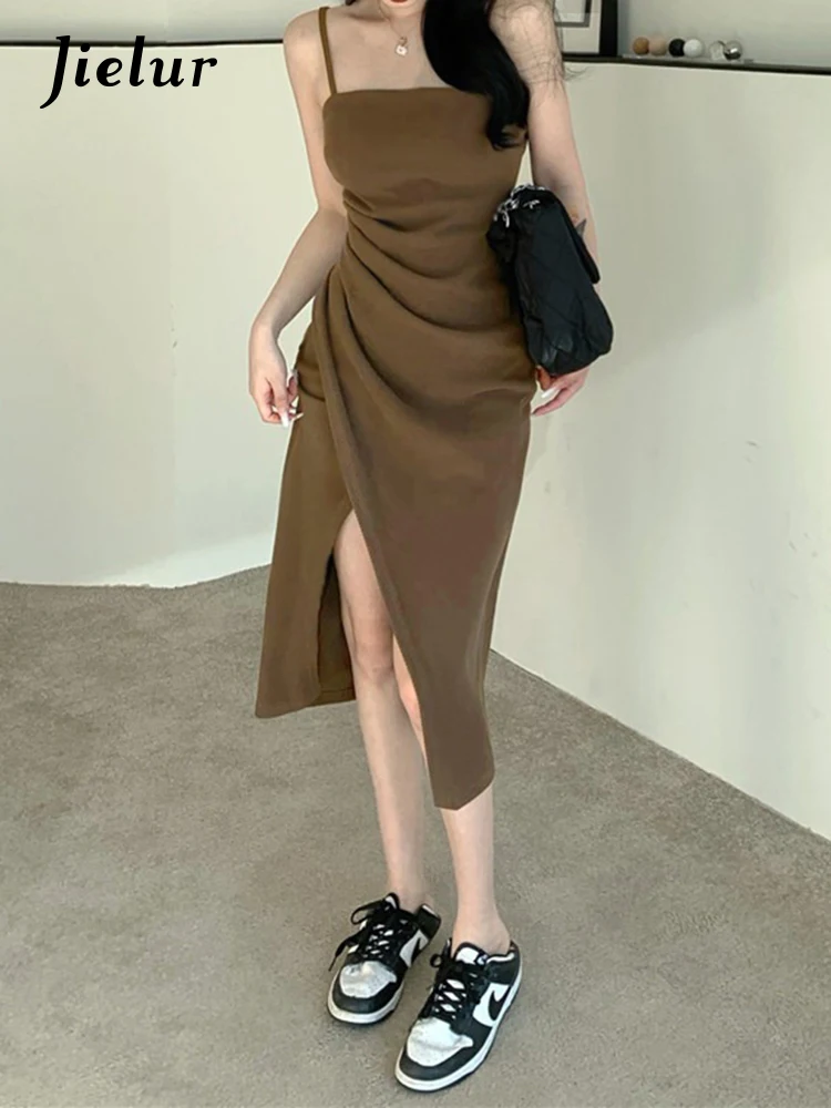 Jielur Женские платья без бретелек черные Асимметричные плиссированные однотонные