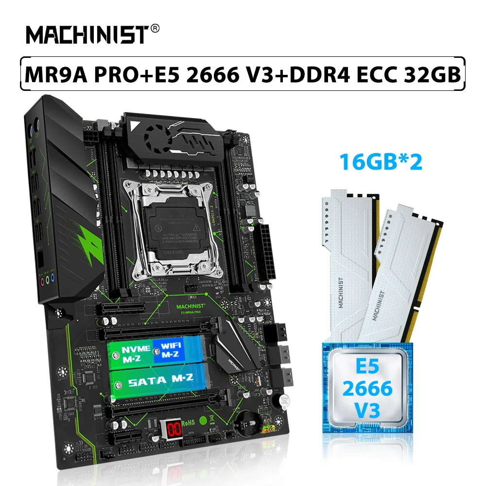 

MACHINIST MR9A PRO X99 комплект материнской платы LGA 2011-3 комплект Xeno E5 2666 V3 процессор ЦП 2 шт. * 16 ГБ = 32 Гб DDR4 ECC оперативная память NVME M.2