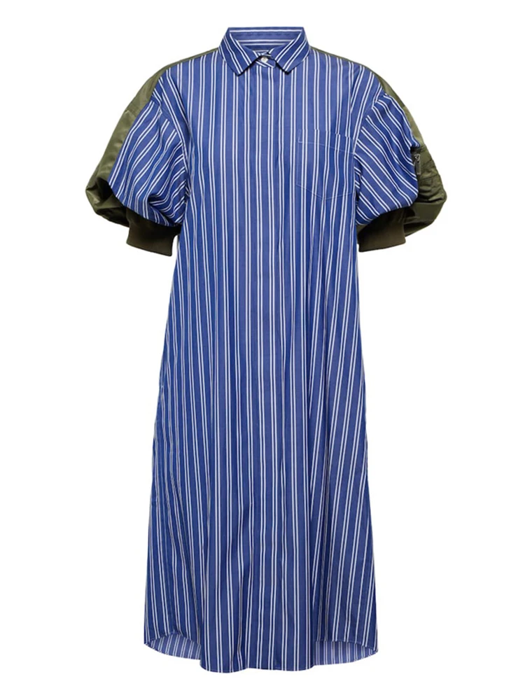 Женское платье-рубашка с отложным воротником коротким рукавом-фонариком и