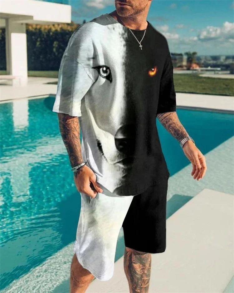 

New Fashion Mens Set Casual Men Summer Tracksuit Sportwear Clothes Oversized T Shirt Short Sleeve T-shirts + Shorts 2 Piece Sets