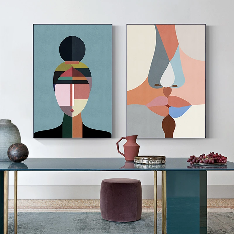 

Wall Abstract Art Face Canvas Print Poster and Prints Geometric Color Blocks Figure Art Picture Modern Nodic Home Decor Painting