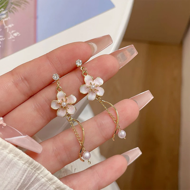 Милые романтичные висячие серьги в форме цветка для женщин элегантные розовые