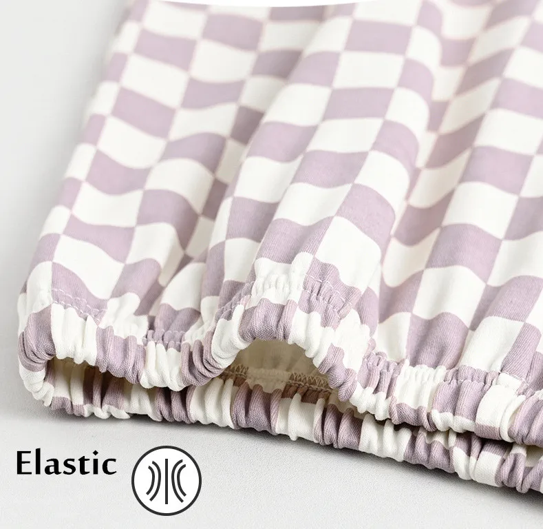 Yasuk Spring Autumn Fashion Women's Casual Lovely Plaide Cotton Pocket Sleepwear Homewear Simple Pajamas Set With Pants Sweet