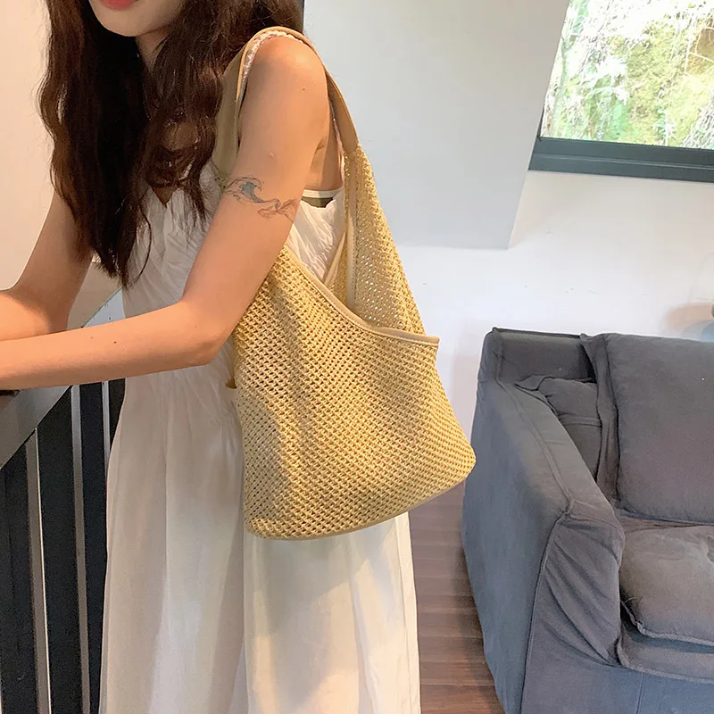 Женская плетеная сумка ручной работы пляжная сумка-мешок через плечо в стиле
