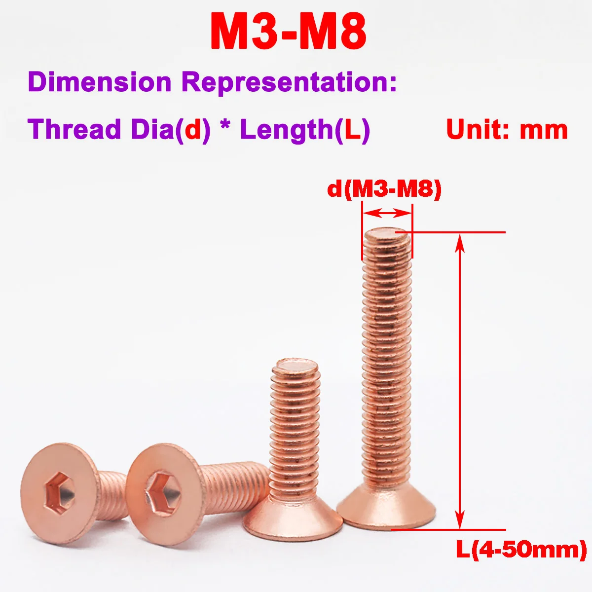 

Red Copper Material Flat Head Hexagonal Machine Screw M3M4M5M6M8