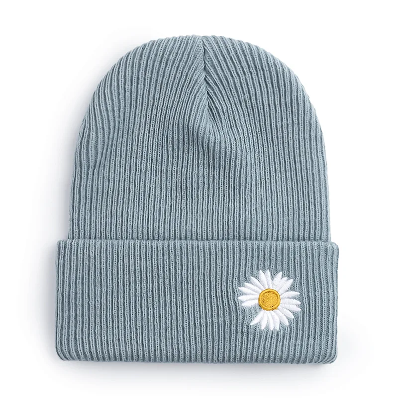 

BISENMADE Casual Knitted Hat For Men And Women Fashion Daisy Embroidery Beanie Cap Autumn Winter Warm Thick Skullcap