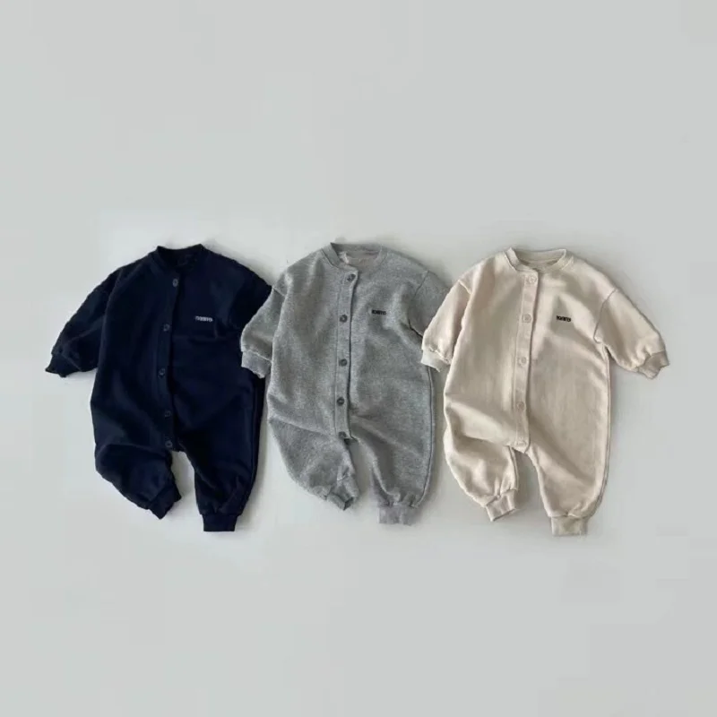 

Fashion Baby Boys Clothes Infant Cotton Letter Embroidery Romper Casual Solid Jumpsuit Toddler Single Breasting Baby Clothing