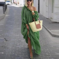 loose casual cover up beach girl summer long sleeve boho dresses solid color bohemian beach maxi dress for women wear
