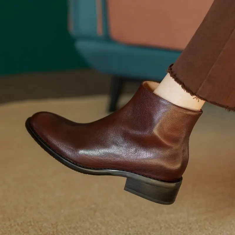 

Женские ботильоны из воловьей кожи, с круглым носком