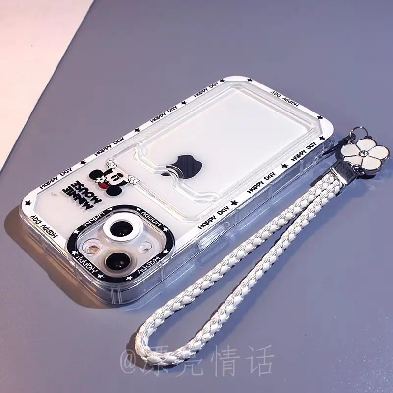 Cute Disney Mickey Mouse with lanyard Phone Case For iPhone 13 12 11 Pro Max XR XS MAX X Shockproof Soft Shell Y2k Girl Fundas
