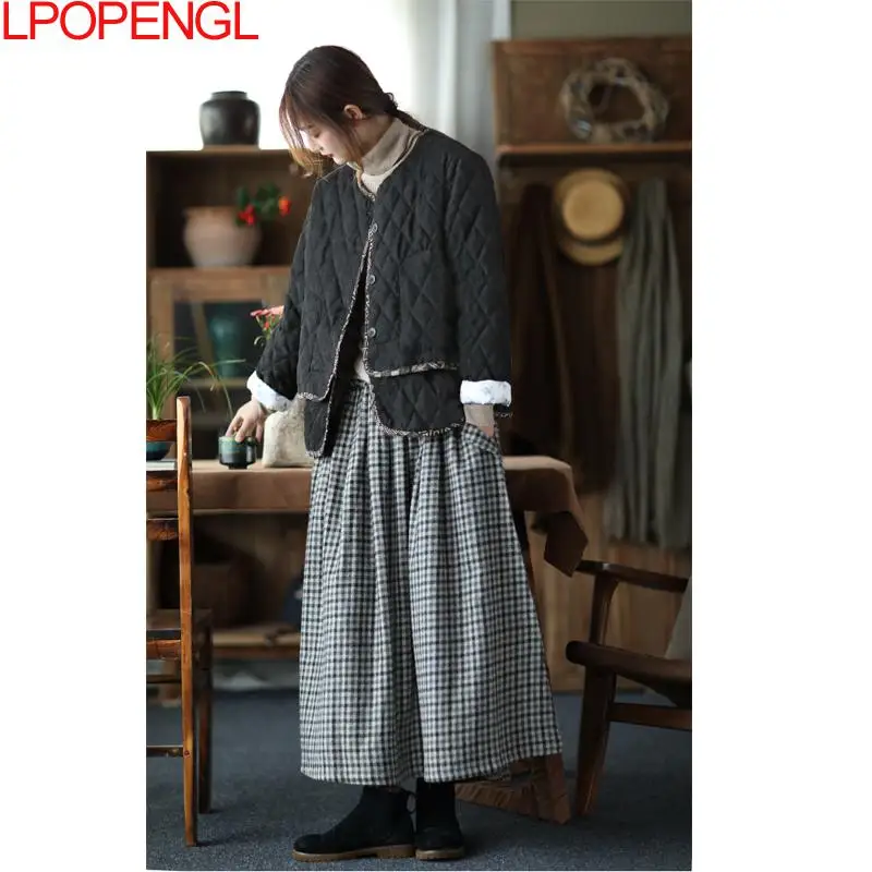 Осенне-зимняя стеганая Теплая куртка в литературном Ретро этническом стиле с