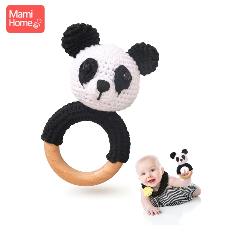 

1Pc Baby Wooden Teether Crochet Cute Panda Rattle Toy BPA Free Wood Rodent Rattle Baby Mobile Gym Custom logo Newborn Gift