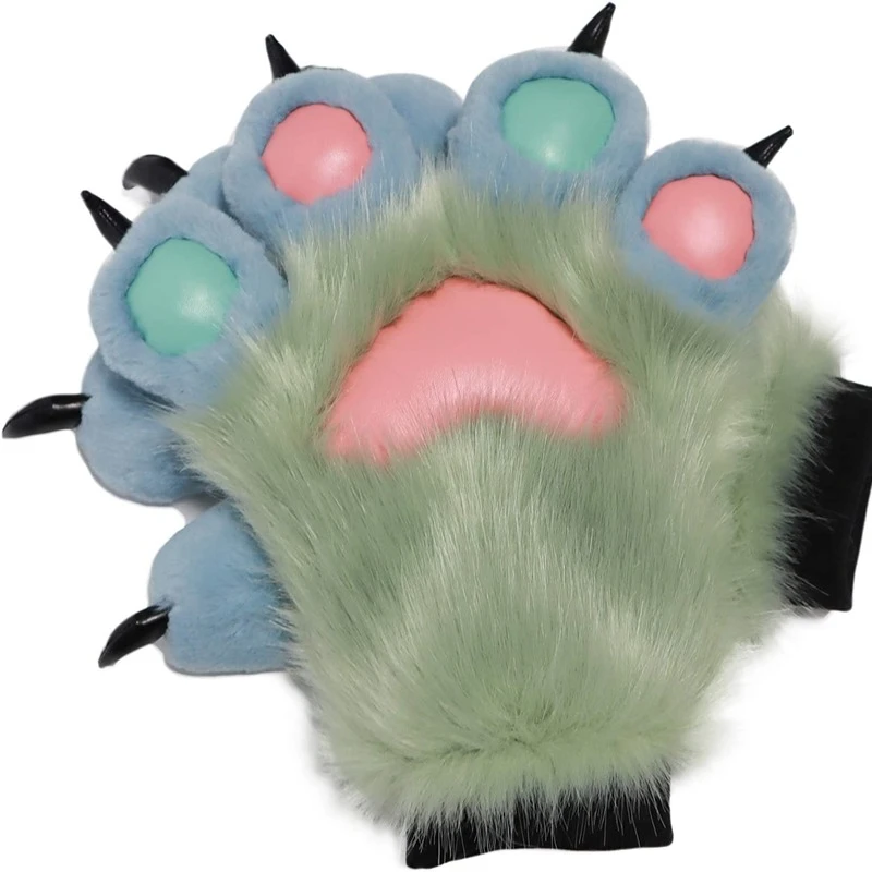 

Cosplay Fursuit Paws Furry Partial Fluffy Claw Gloves Costume Lion Bear Props for Kids Adults Candy Mix Color
