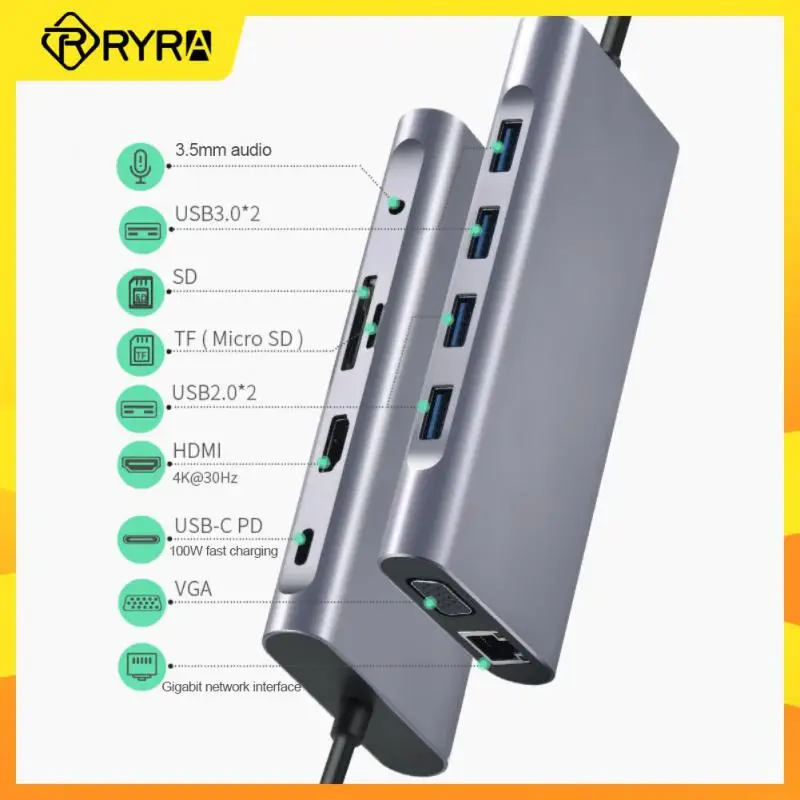 

RYRA 11 In 1 USB C HUB Laptop Docking Station HDMI-compatible Type C USB 3.0 PD RJ45 VGA AUX TF/SD Card Reader For MacBook