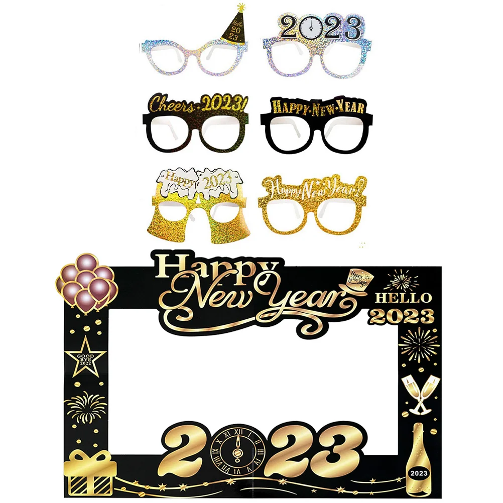 

New Year Party Glasses Eyeglasses Photo Happy Frame Years Props Selfie Favors Supplies Prop Booth Eve Eyewear Favor Decor