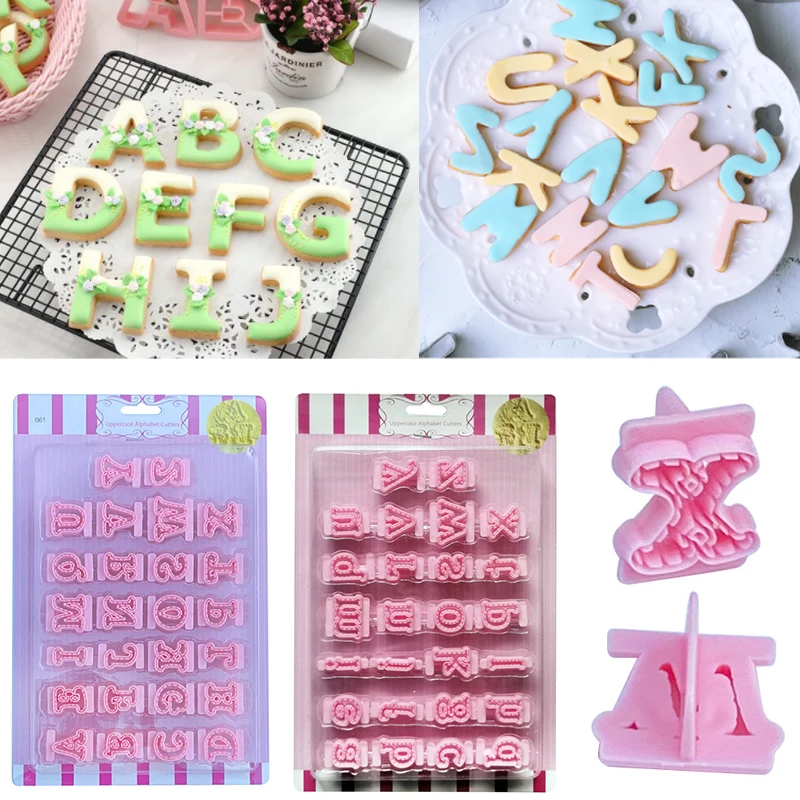 

English Alphabet Cake Molds DIY Cakes Sugar Paste Letter Cookies Cutter Words Press Stamp Baking Embossing Mould for Home
